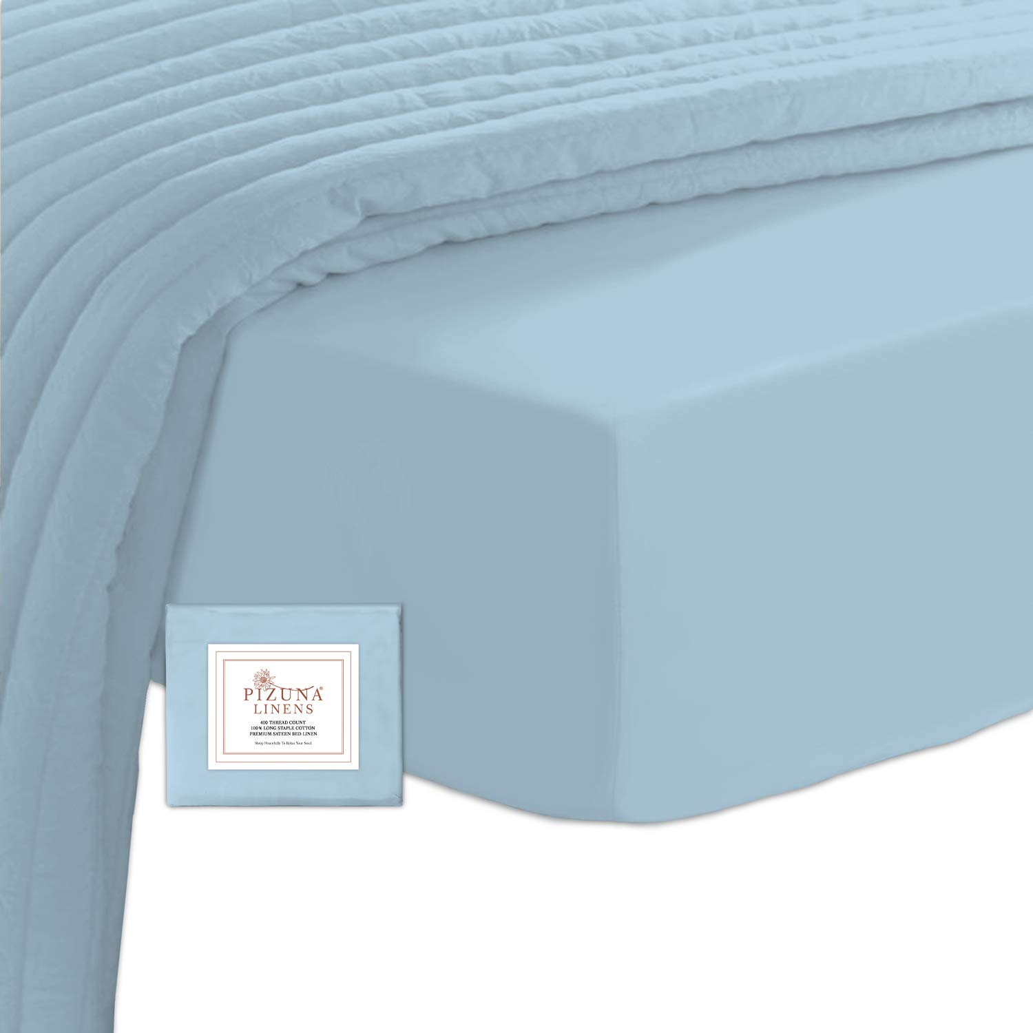 400 Thread Count Cotton Blue Fog Small Double Fitted Sheet, 100% Long Staple Cotton Three Quarter Fitted Bed Sheet, Soft Sateen 120x200 Fitted Sheet (100% Cotton Extra Deep Fitted Sheets Blue Fog)
