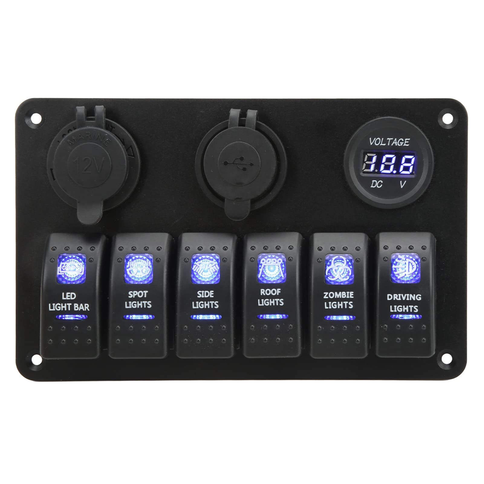 Generic Panel Przełączników Kołyskowych 12 V 24 V 6 Gang z Podwójnym USB i Wyświetlaczem Woltomierza do Ciężarówki RV SUV Marine Wodoodporna Konstrukcja