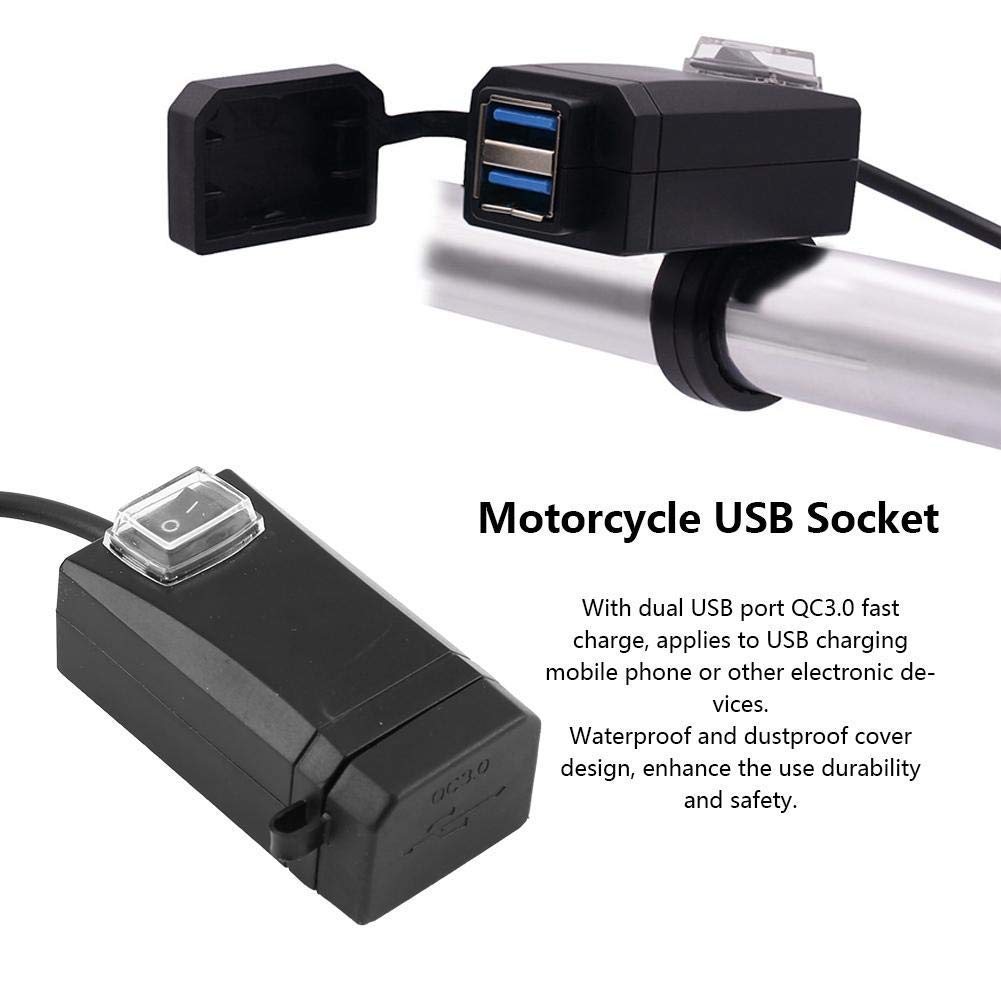 YGL Chargeur USB Moto Imperméable Dual Ports 5V Avec Interrupteur - Chargeur 12V Moto Voiture