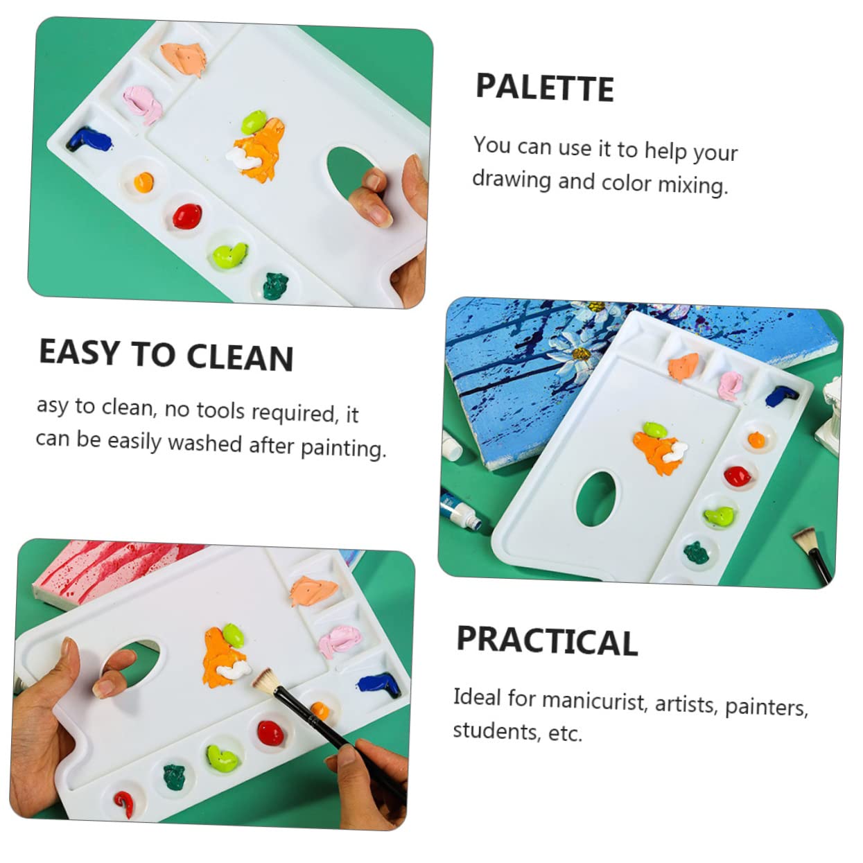 Operitacx 4Pcs Plastic Paint Trays for Artists and Students Lightweight Durable Color Mixing Board for Watercolor and Pigment Painting Easy to Clean Pallet for DIY Crafts