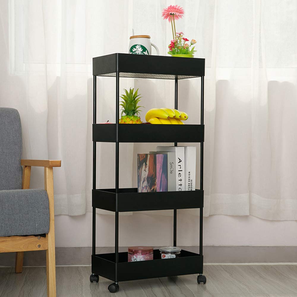 Carrello portaoggetti sottile a 4 livelli, scaffale mobile per bagno, scaffale scorrevole per cucina, ufficio, bagno, lavanderia, luoghi stretti