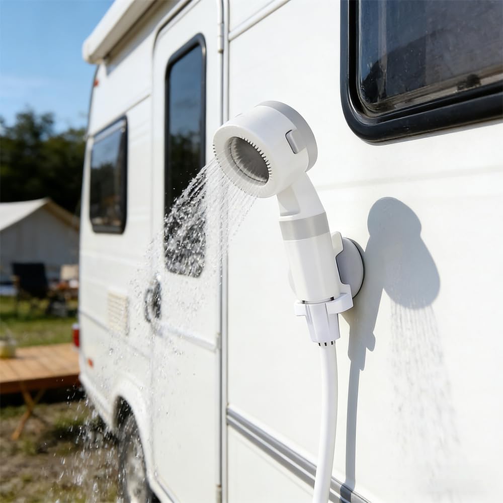 Ducha de camping con bomba, ducha de camping con bomba, ducha de camping portátil con 5000 mAh, manguera de 2 m, carga USB, ducha portátil eléctrica para jardín, viajes, lavado de mascotas