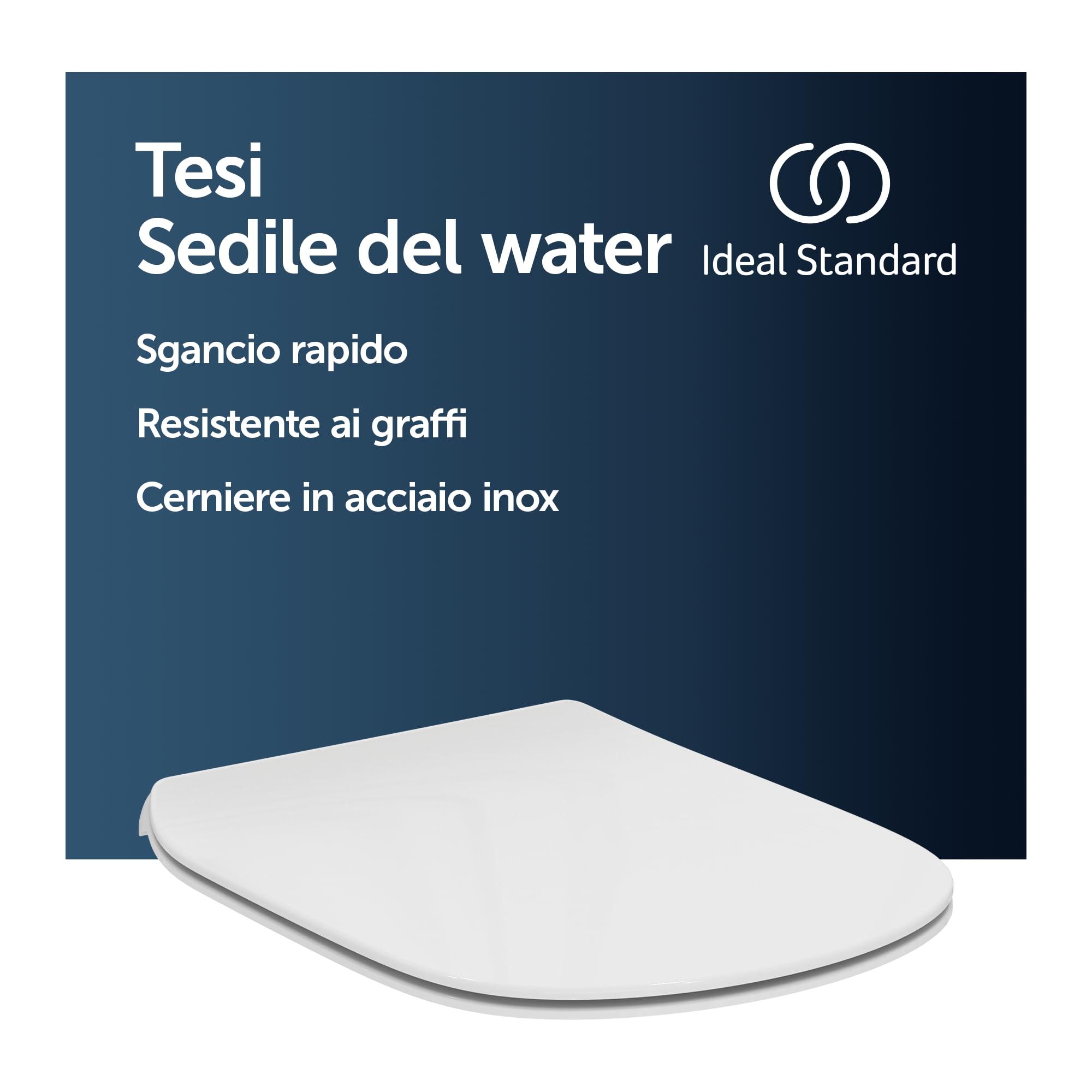 Ideal Standard Tesi sedile per WC con forma a D sottile – Bianco (Alpin) | con funzione di sgancio rapido per una facile pulizia, in robusto duroplast – Bianco (370x450x45 mm)