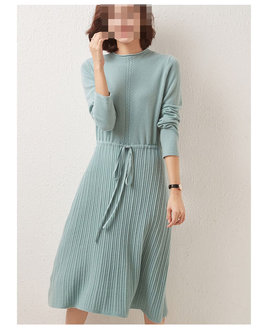 Disimlarl Damska jesienno-zimowa długa ciepła pulower retro dzianinowa sukienka, Jasny Khaki, XL