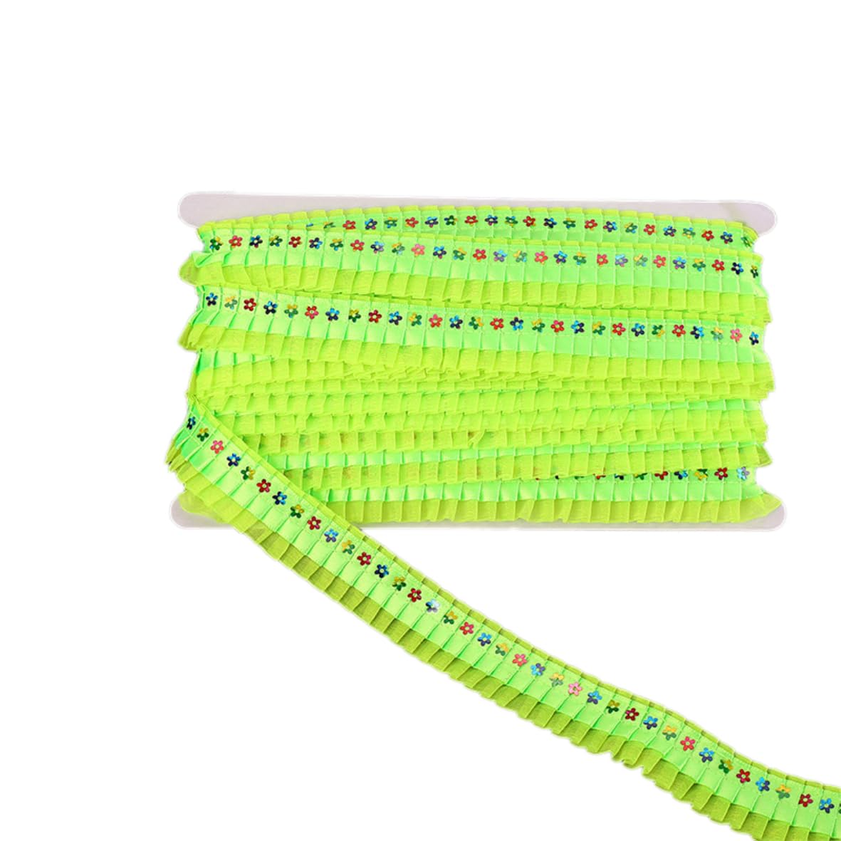 2 rotoli di nastro di pizzo increspato con paillettes, nastro in tessuto lucido, nastro decorativo in pizzo, per cucito, fai da te, per matrimoni, vestiti, decorazioni, 10 metri x 2,5 cm, verde