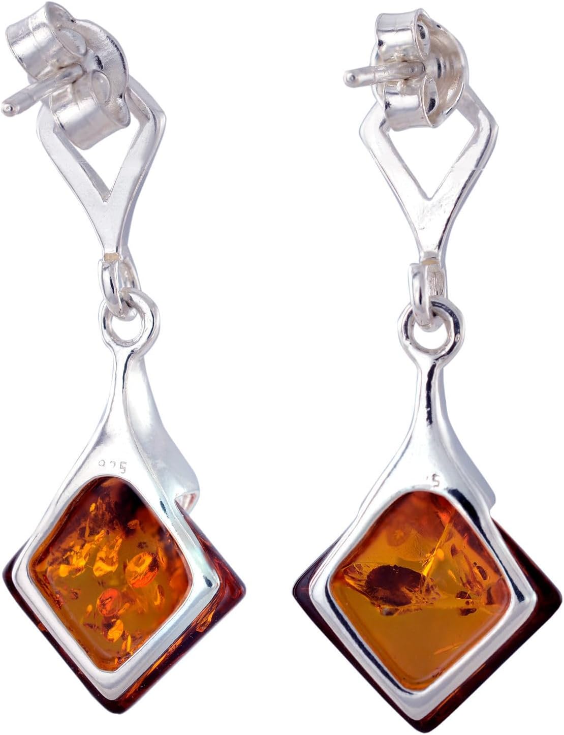 Gemstone Jewelry Collection - Baltic Honey Amber Dangling Earrings for Women - Sterling Silver Jewelry Collection