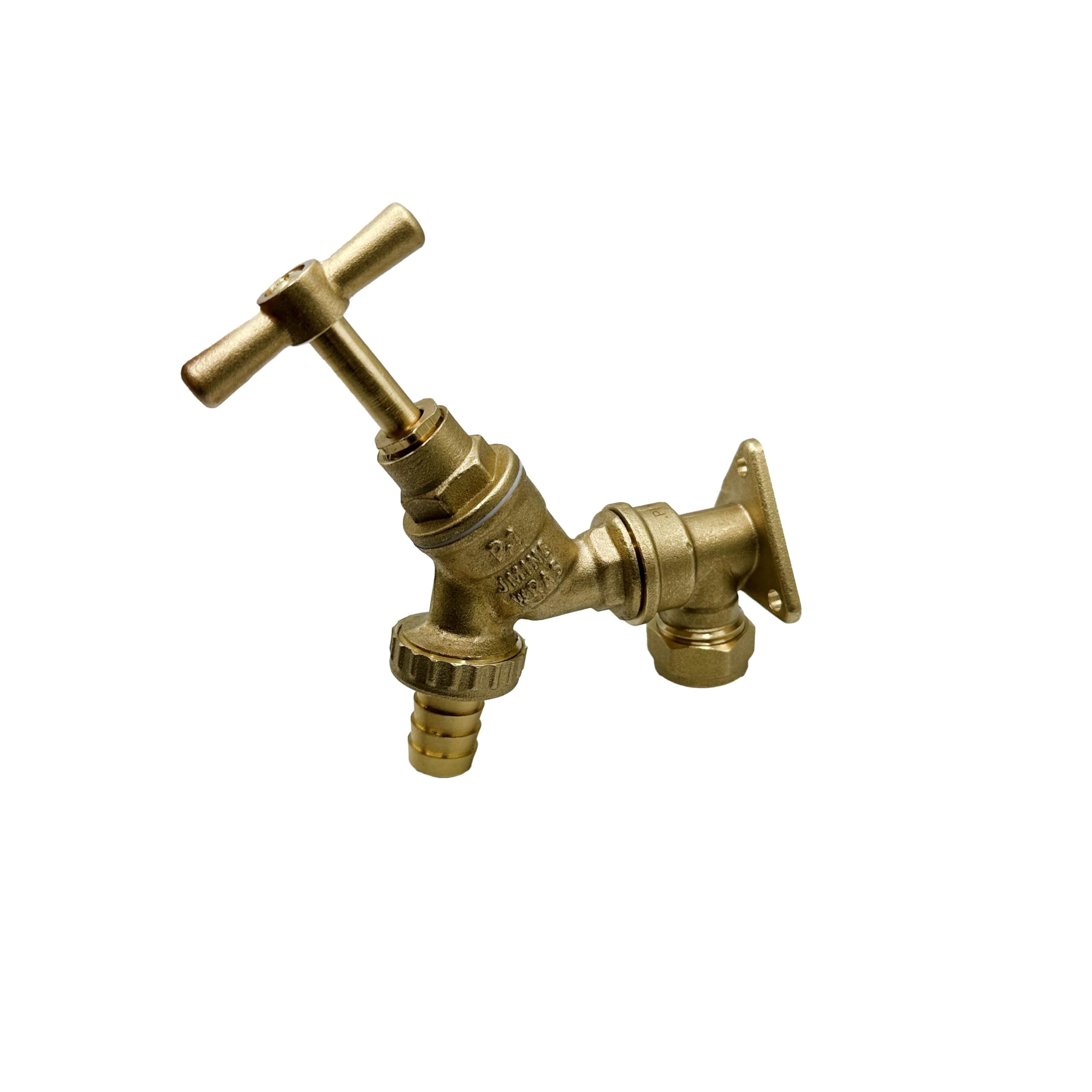 PlumbEZ Outside Tap Kit with Wall Plate Elbow, WRAS Approved 1/2" Brass Garden Bib Tap & 15mm Compression Wallplate - Image 4