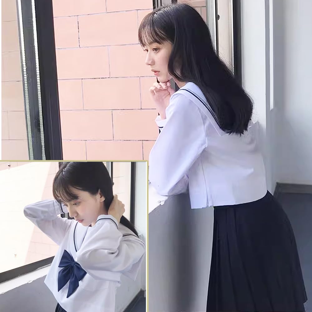 女子高生 制服 コスプレ 本物 高校 Amazon.co.jp: [City Sea Sky] セーラー服 長袖 白二本 学生制服