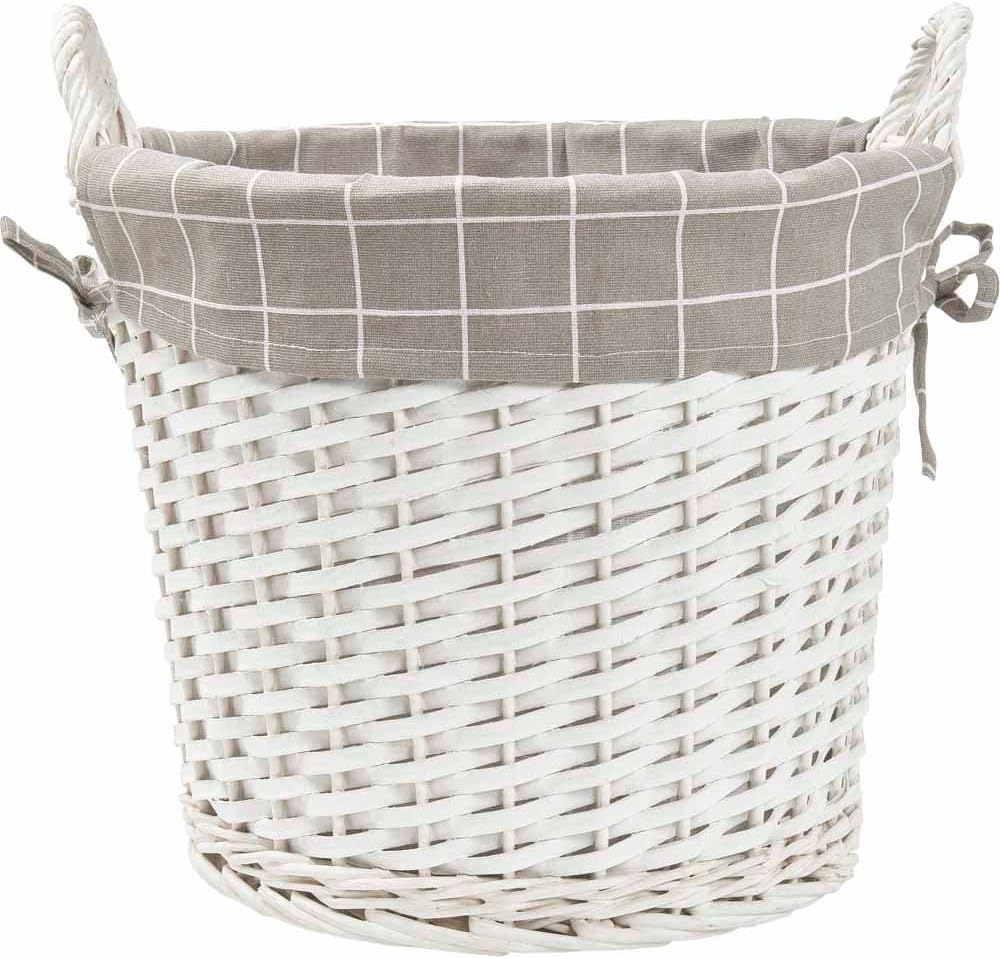 wilko White Round Wicker Basket, Small Split Wood Basket, White Waste Paper Bin, Stylish Rustic Basket, 35 x 35cm