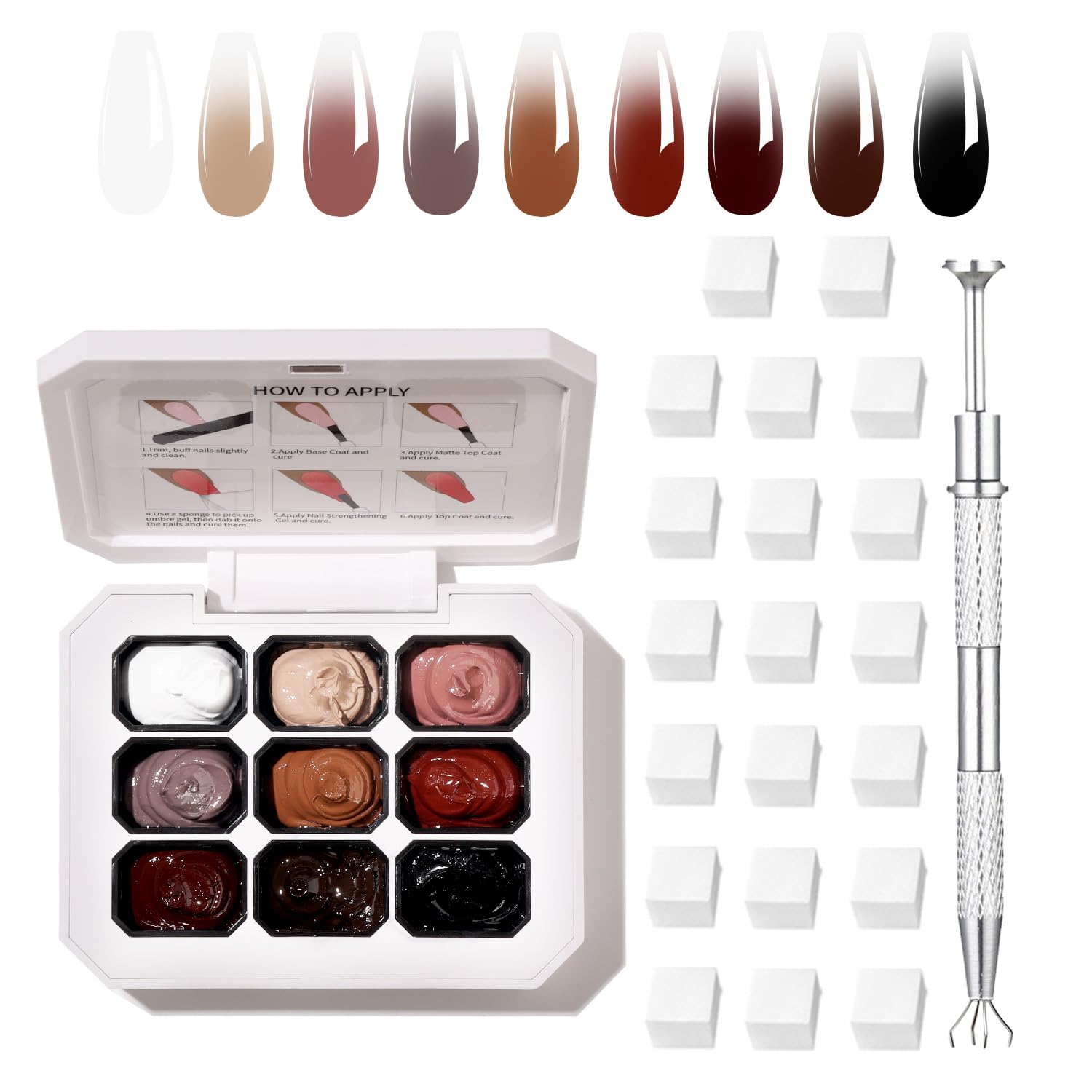 AOBOO Ombre Gel Polish Nail Sponges for Ombre 9 Series Colorful Blush Effect Gradient painting gel ombre & pat paint for nails Multistyle French