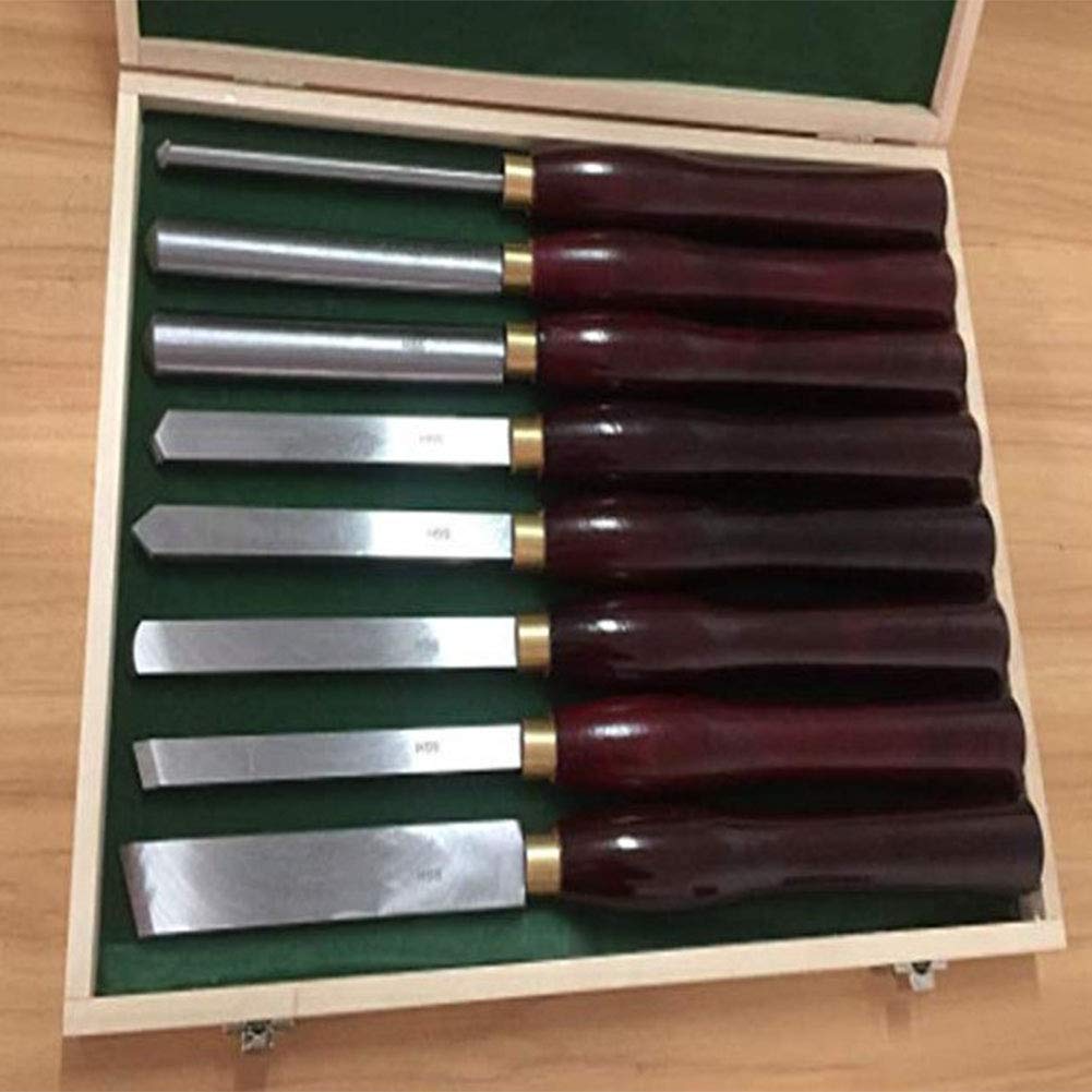 Juego de cinceles giratorios para Madera de 8 Piezas, Mangos de Madera Dura y Almacenamiento en Cajas de Acero/Madera, duraderos (3,2 kg)