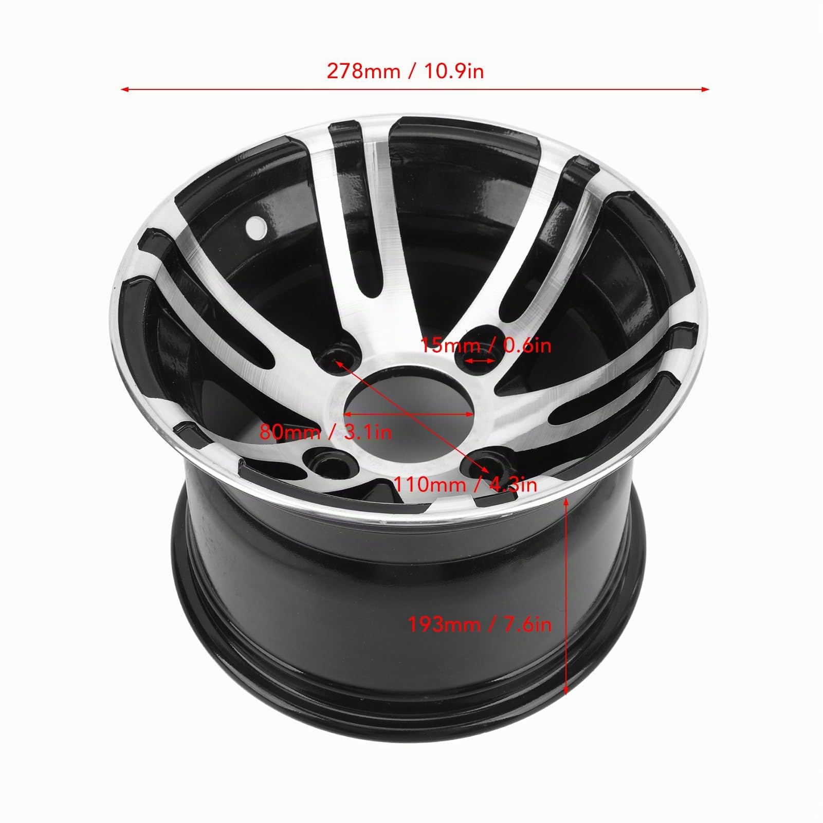 SIXRUN ATV-Felge aus Aluminiumlegierung, 10 Zoll, Universell, Kompatibel mit ATV, Go-Kart, Golfwagen, mit Hoher Festigkeit und Schickem Design (Hinterrad)