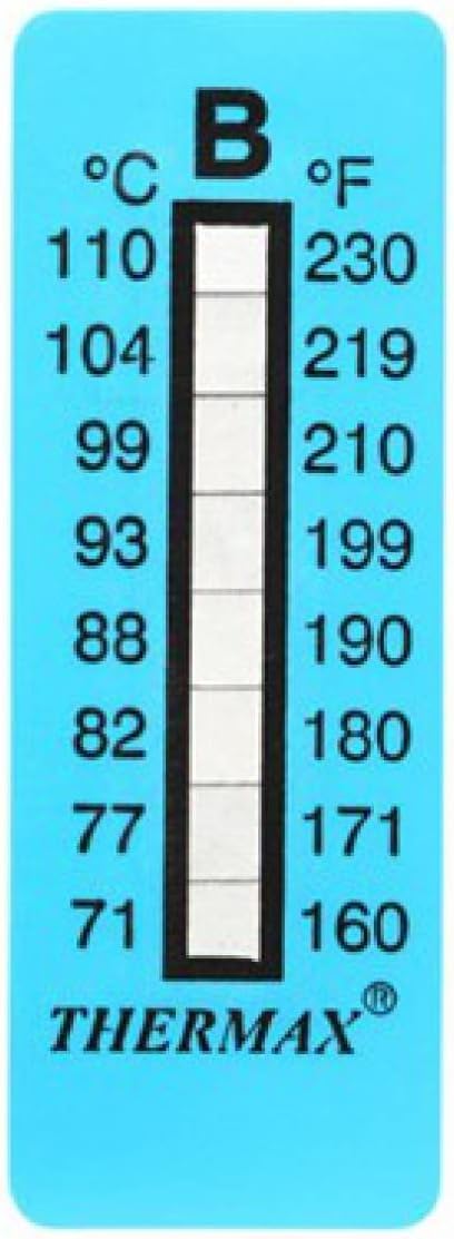 Thermax Irreversible Temperature label 8 level strips, Range: 71 Deg C to 110 Deg C,THE08S-A