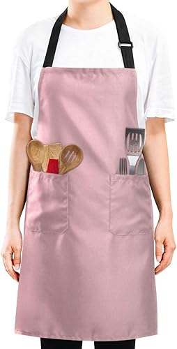 Miniatura 9 de RPLIFE Delantales redondos impermeables para mujeres, delantales para hombre para asar a la parrilla, delantales de cocina para hombres con