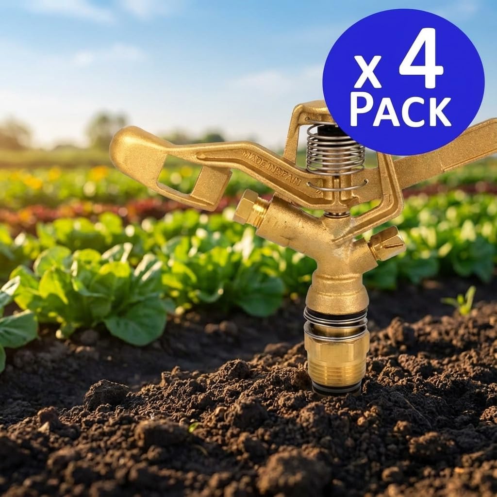 Suinga Aspersor de Riego Agricola Laton Circular 3/4" Macho | Pack 4 Aspersores con Alcance 13 a 18 m | Aspersor de Jardin 360º