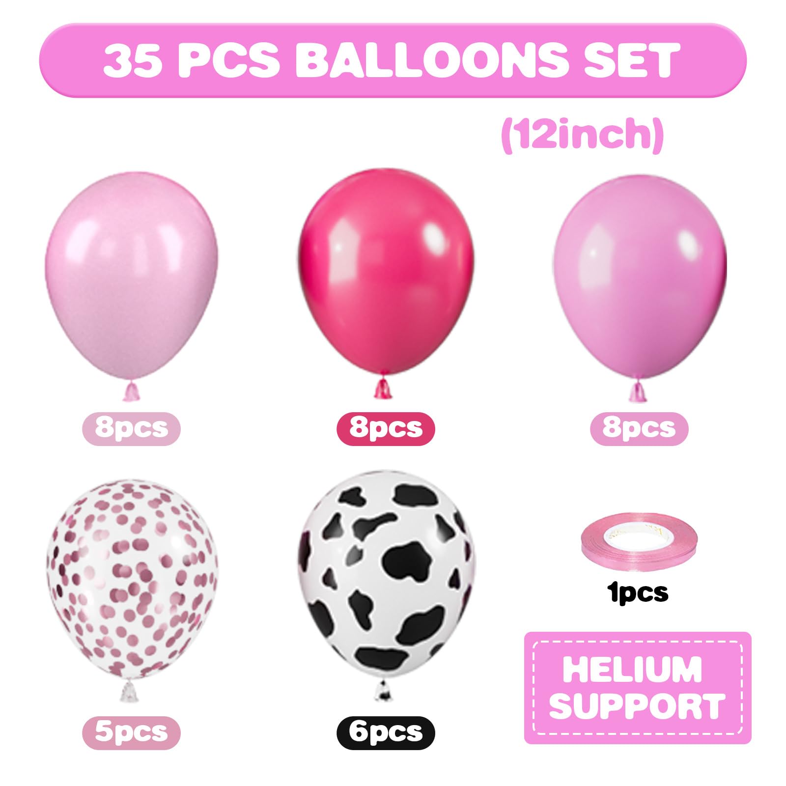 Różowe balony w kształcie krowy, 30 cm, różowe balony z nadrukiem krowy, pastelowy różowy, motyw krowy, balony helowe, różowe konfetti, balony lateksowe dla krów, dziewcząt, na farmę, urodziny