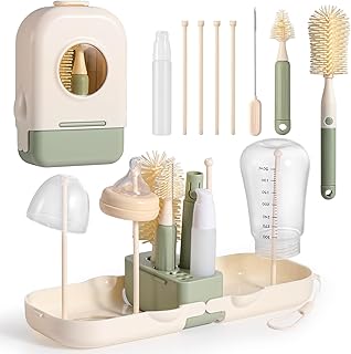 Diboniur 7 in 1 Flaschenbürste Baby mit Flaschenbürste Silikon, Nippelbürste, Strohbürste, Seifenspender und Trockengestell