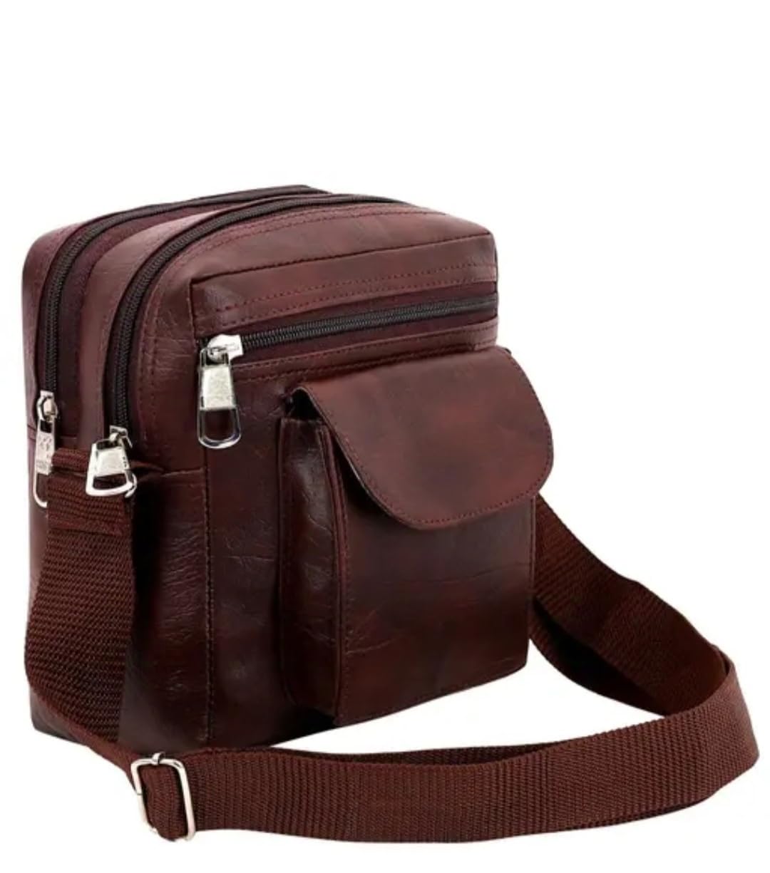 Leather Crossbody Messenger Bag, Multi-Pocket Design, Brown-picture-34