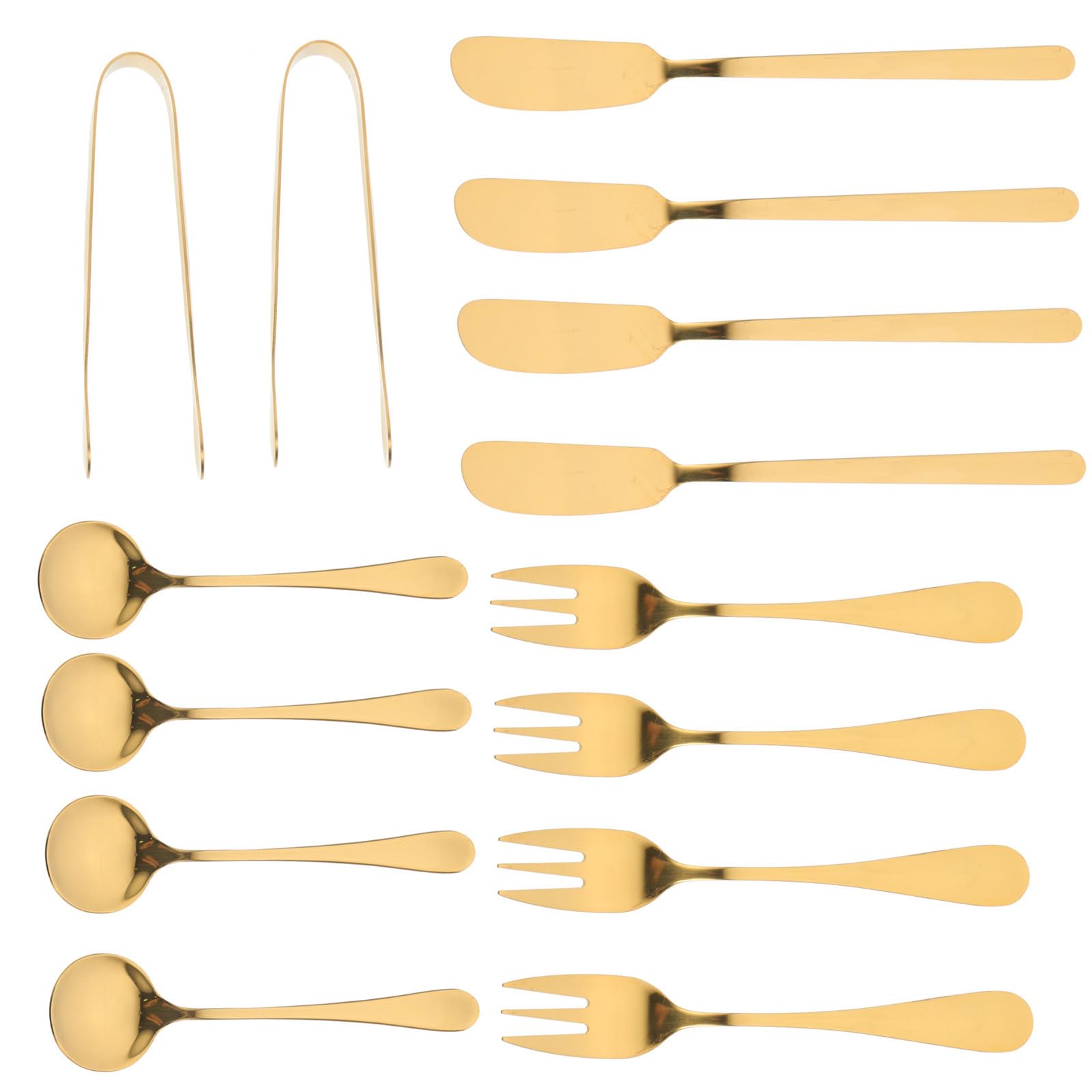 Juego de utensilios para queso de acero inoxidable dorado con espátula y pinzas para servir