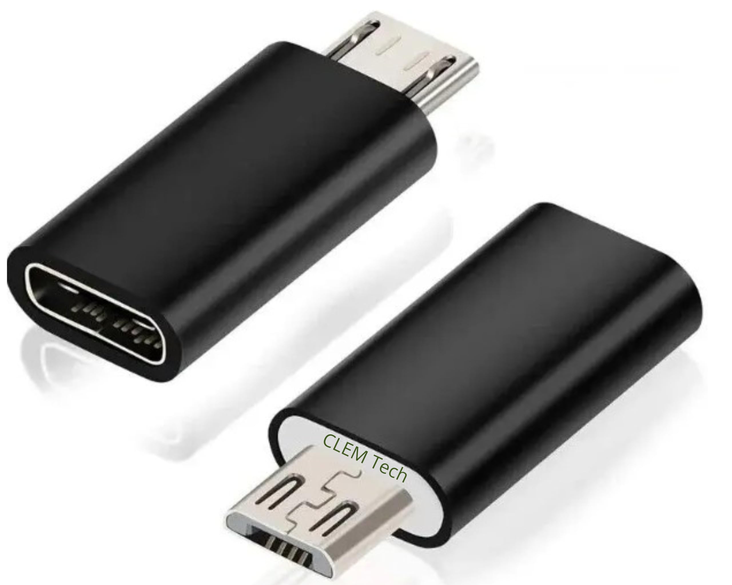 CLEM Tech - Adapter Micro USB na USB-C [Zestaw 2 szt.] - Szybkie Ładowanie i Transfer Danych, Aluminium, Samsung, Xiaomi, Motorola, Smartfony Android, Powerbank, Głośnik - Czarny