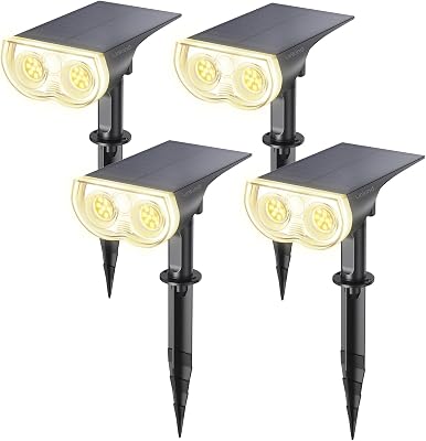 Linkind StarRay Luci Solari Esterno Giardino Bianca Calda, 22 LED Faretti Solari Decorative, 3000K 800LM Lampade Solari da Giardino Impermeabile IP65 per Cortile Prato Piscina, 4 Pezzi