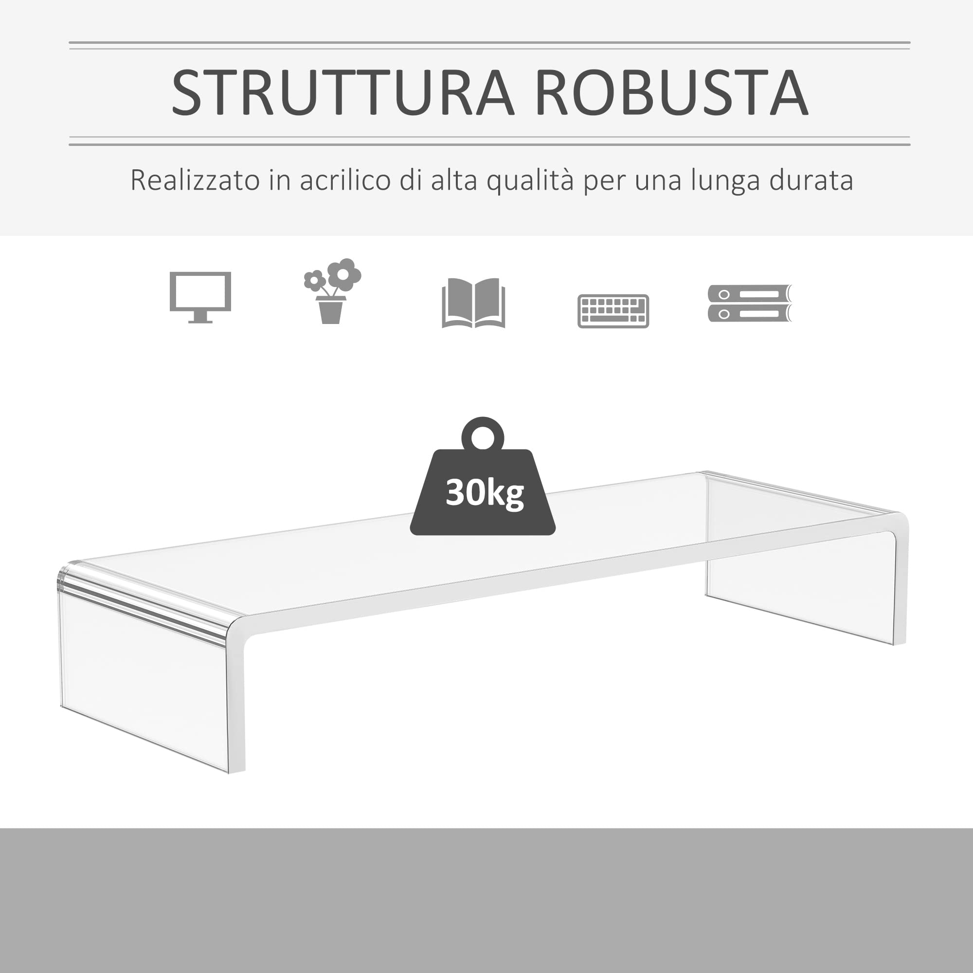 HOMCOM Supporto per Monitor in Acrilico, 53 x 19 x 9 cm, Trasparente | In Acrilico