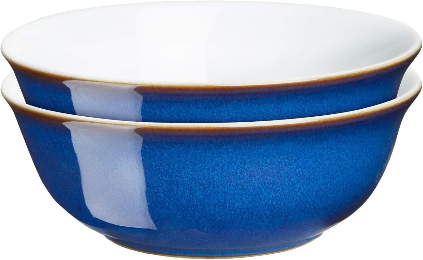 Imperial Blue Cereal Bowls Set of 2 - Dishwasher Microwave Safe Crockery 650ml 16.5cm - Royal Blue, White Ceramic Stoneware Tableware - Chip & Crack Resistant Soup Bowls