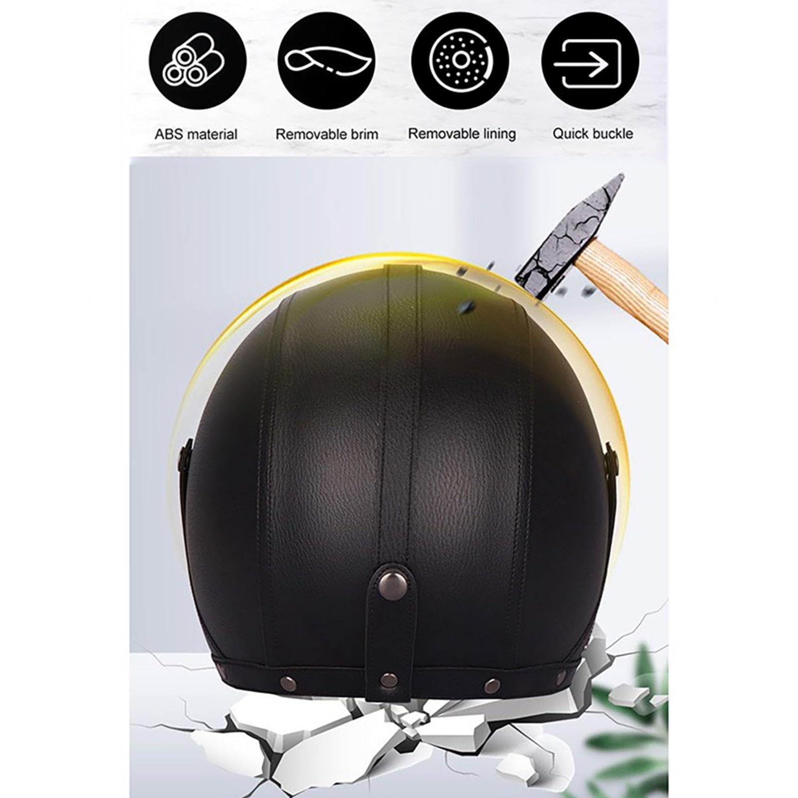 Casco vintage retrò Scooter Casco jet ciclomotore Casco mezzo casco in pelle 3/4 con visiera Casco aperto per uomo e donna Certificazione DOT ECE