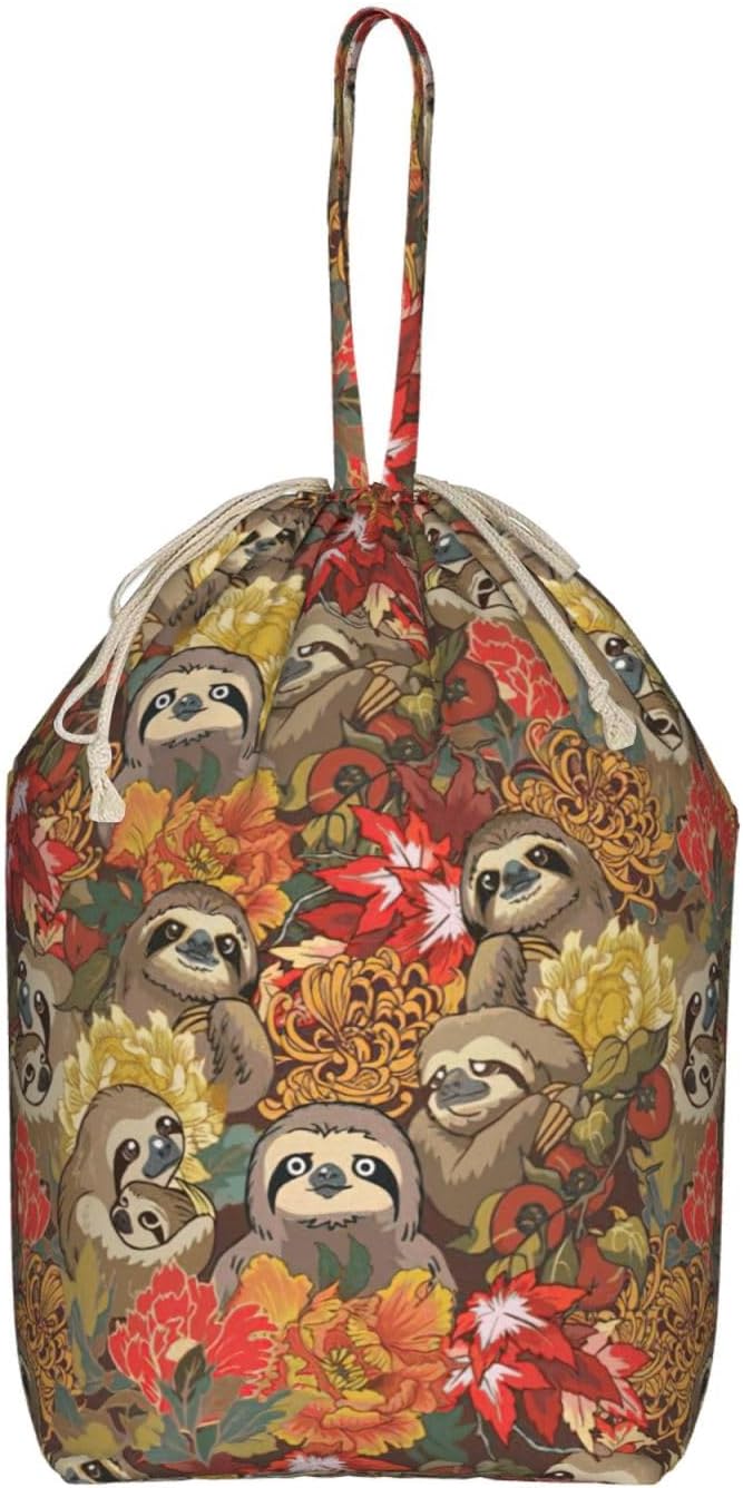 Oxford Funny Sloths Print Large-capacity drawstring laundry bag with Handles for Dorm,Hotel