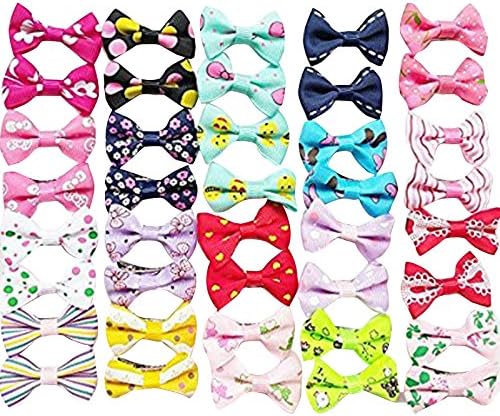 Chenkou Craft 40pcs/20pairs New Dog Hair Bows with Clips Pet Grooming Products Mix Colors Varies Patterns Pet Hair Bows Dog Accessories…