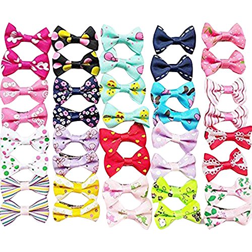Chenkou Craft 40 unids20 pares de lazos para el pelo de perro con clips, productos de aseo para mascotas, mezcla de colores, varía patrones, lazos