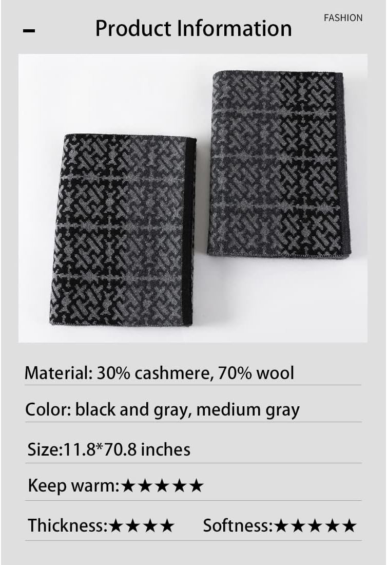 DAISHA 70.8 * 11.8 Inch Womens Mens Wool + Cashmere Scarf, Trendy Winter Scarves Wraps Soft Warm, Christmas New Year gift.
