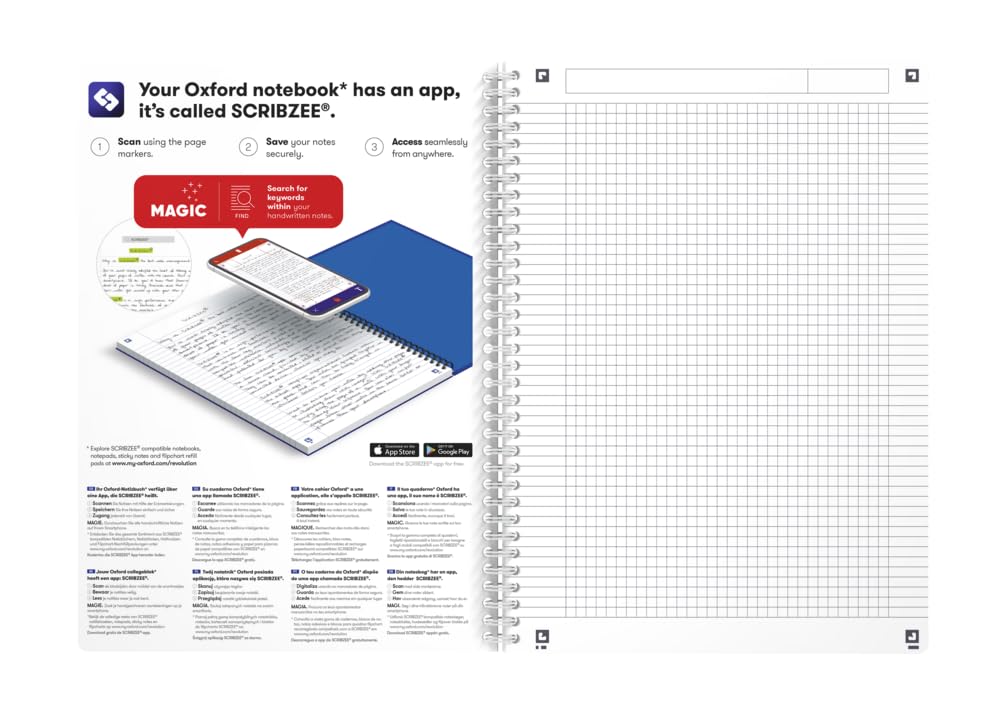 Oxford My Colours Lot de 5 Cahiers A4 Petits Carreaux Couvertures Polypro Couleurs Vives