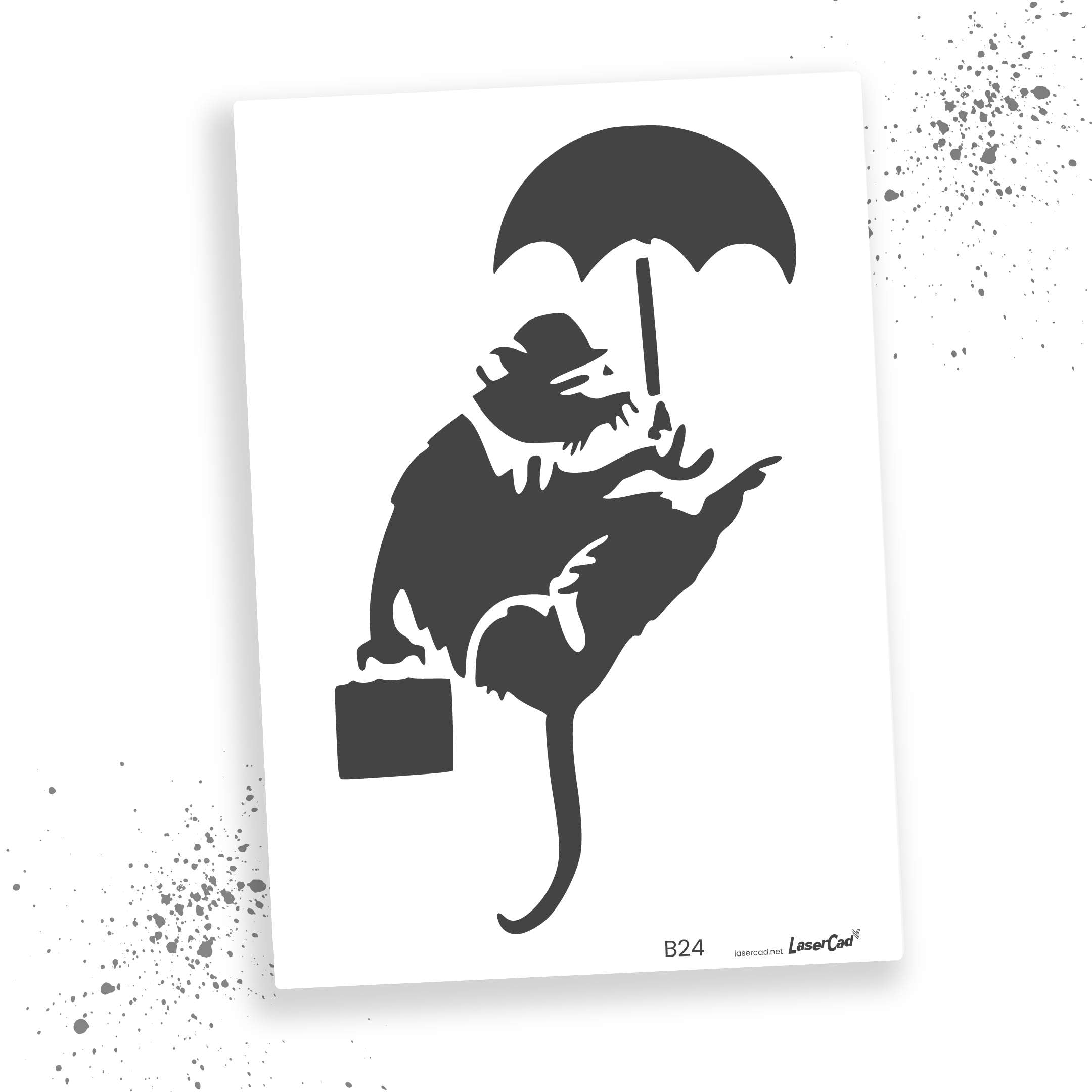 LaserCad BANKSY Streetart Stencils (B024, Chute Case Rat, DIN A7) Stencil for Graffiti, Airbrush, Art, Decoration, for Painting