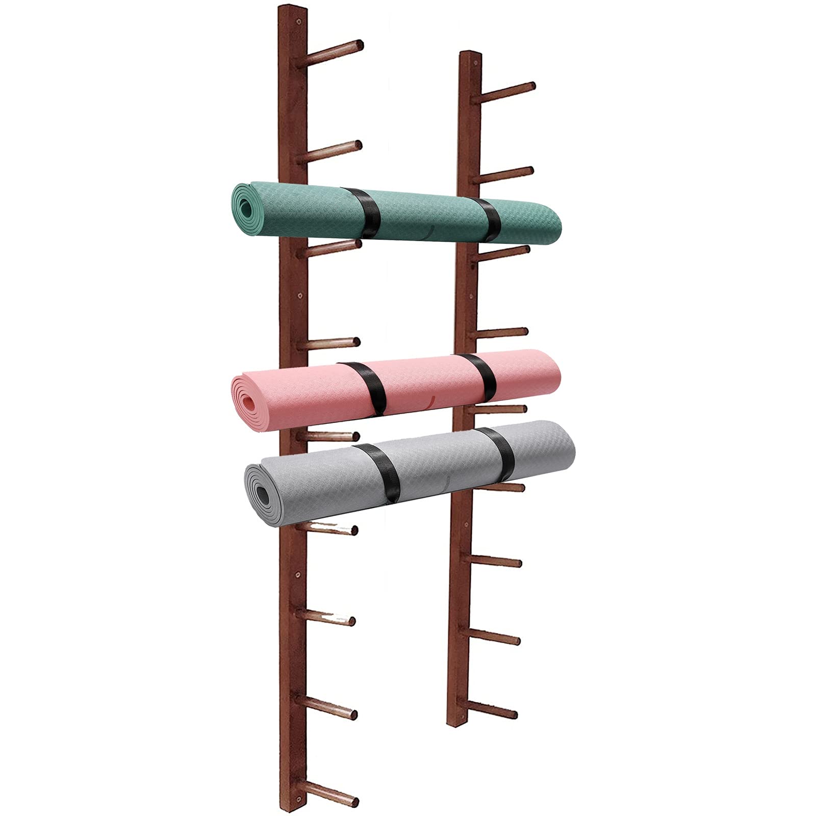 Estante de almacenamiento de madera para esterilla de yoga, soporte organizador de rodillos de espuma de gran capacidad, soporte organizador de rodillos de espuma de 9 niveles, almacenamiento