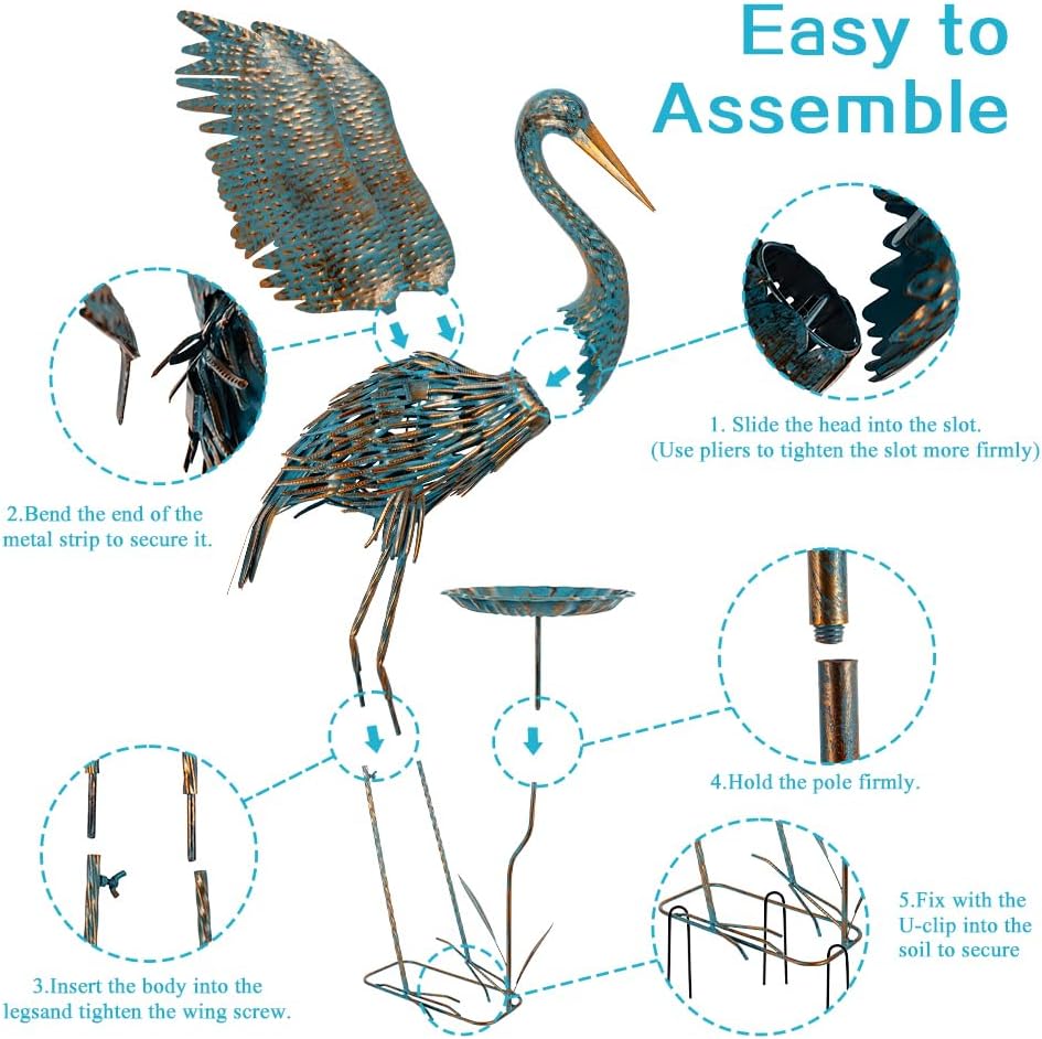 Heron Outdoor Statues with Leaf Tray, Large Crane Garden Statue for Outside, Elegant Metal Crane Yard Art Garden Decor for Garden Yard, Porch