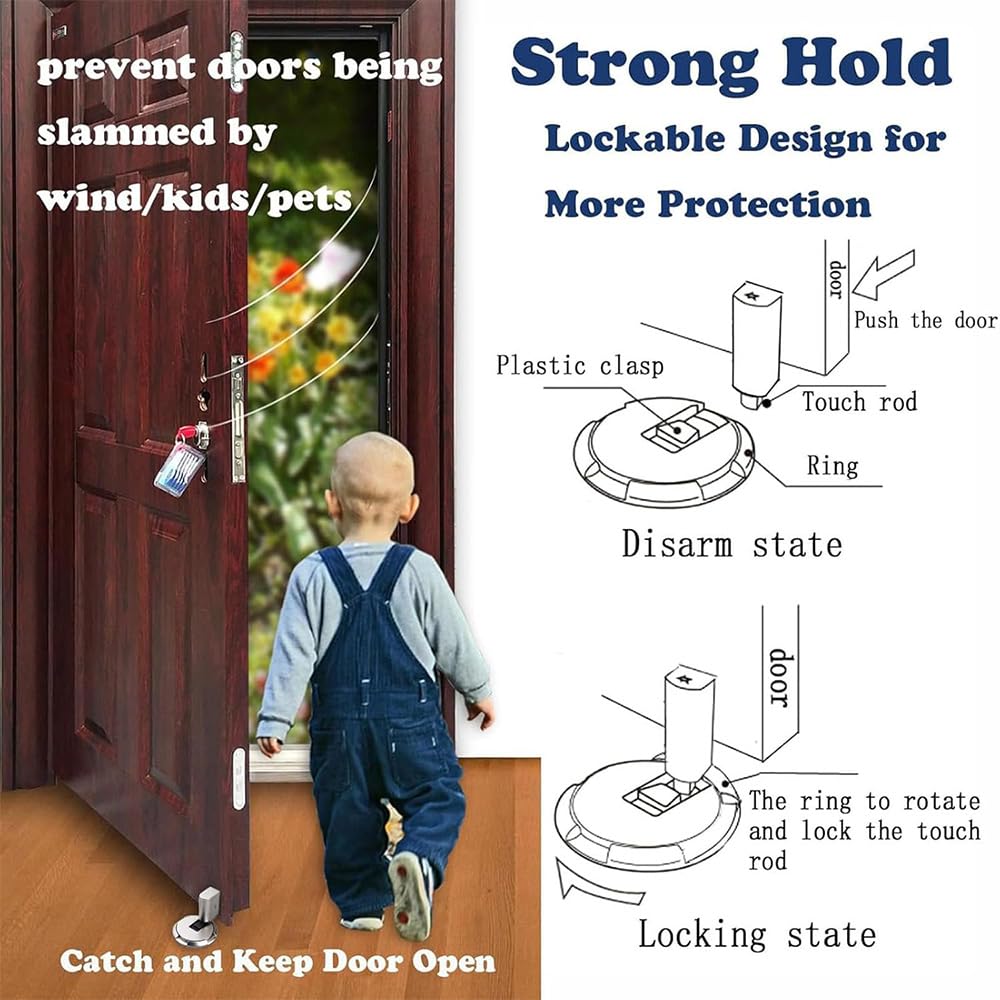 Tope magnético para puerta, tope magnético para puerta de montaje en suelo, resistente, sin taladro, soporte de puerta de altura ajustable para huecos de puerta de 3 a 4 pulgadas de alto, tope de