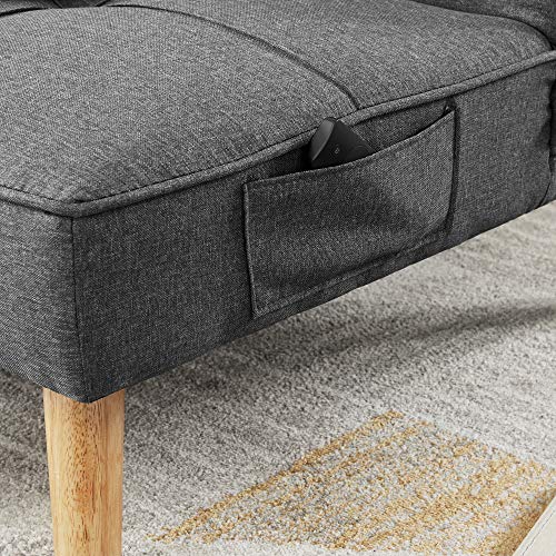 VASAGLE Schlafsofa, Schlafcouch, Bettsofa, Bezug aus Baumwoll-Leinen-Mischgewebe, Holzbeine, 175 x 83 x 76 cm, klappbar, Ausklappsofa, für Wohnheim, kleine Räume, grau LCS701G01
