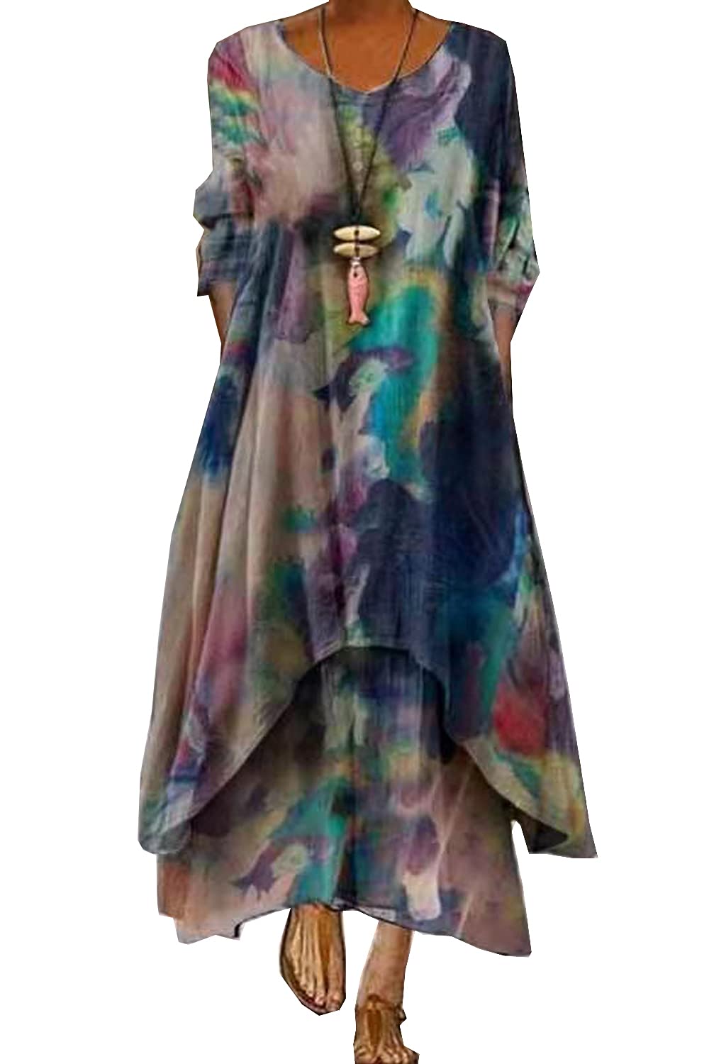 GADSUVI Women Plus Size Floral Loose Long Maxi Dress Oversized Bohemian Summer Caftan Beach Dress