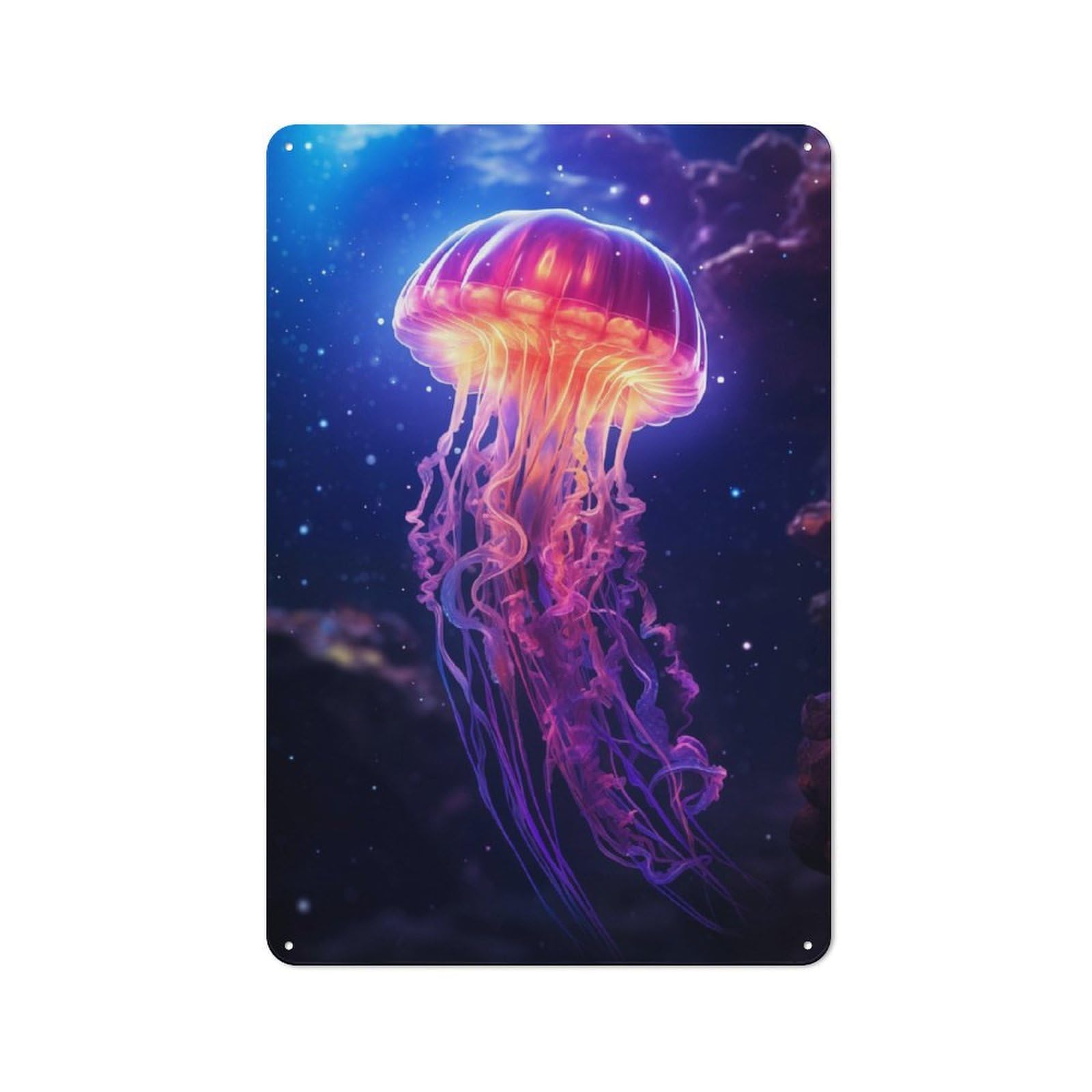 Junmoney Jellyfish Bioluminescence Rustic Tin Sign 30X20cm For Café Or Restaurant, A Decorative Christmas Gift For Hospitality Interior Collectors