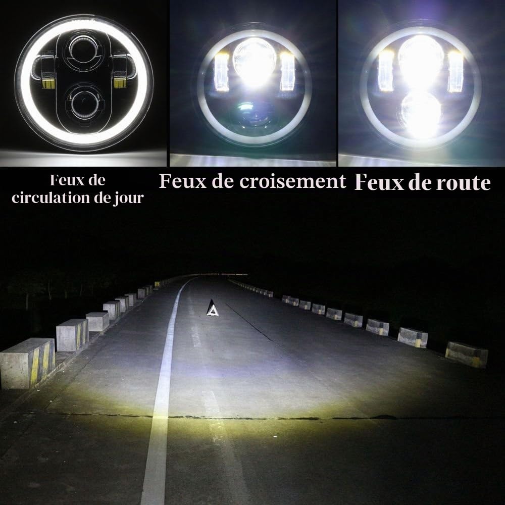 SUPAREE 5.75 pouces Phare Avant, Nouveau Type 5.75 "5 3/4 pouces LED Phare Avant Angel Eyes Halo Ring(une garantie d'un an)