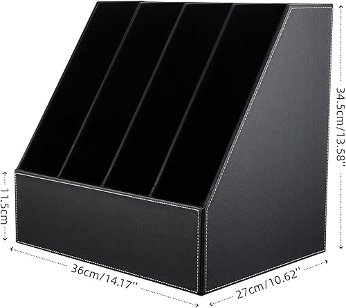 Miniatura 2 de KINGFOM Soporte para archivos de documentos de cuero de madera con 4 ranuras, soporte para archivos, organizador de archivos de escritorio, gabinete