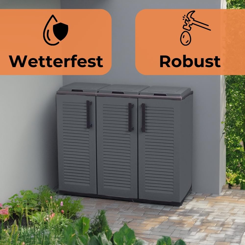 Mülltrennsystem 3Fach Mülltonnenbox 3 Fächer Müllsackständer mit Deckel 3er Garten Schrank Müllbox Trennsystem Müll Abfall & Recycling Sack