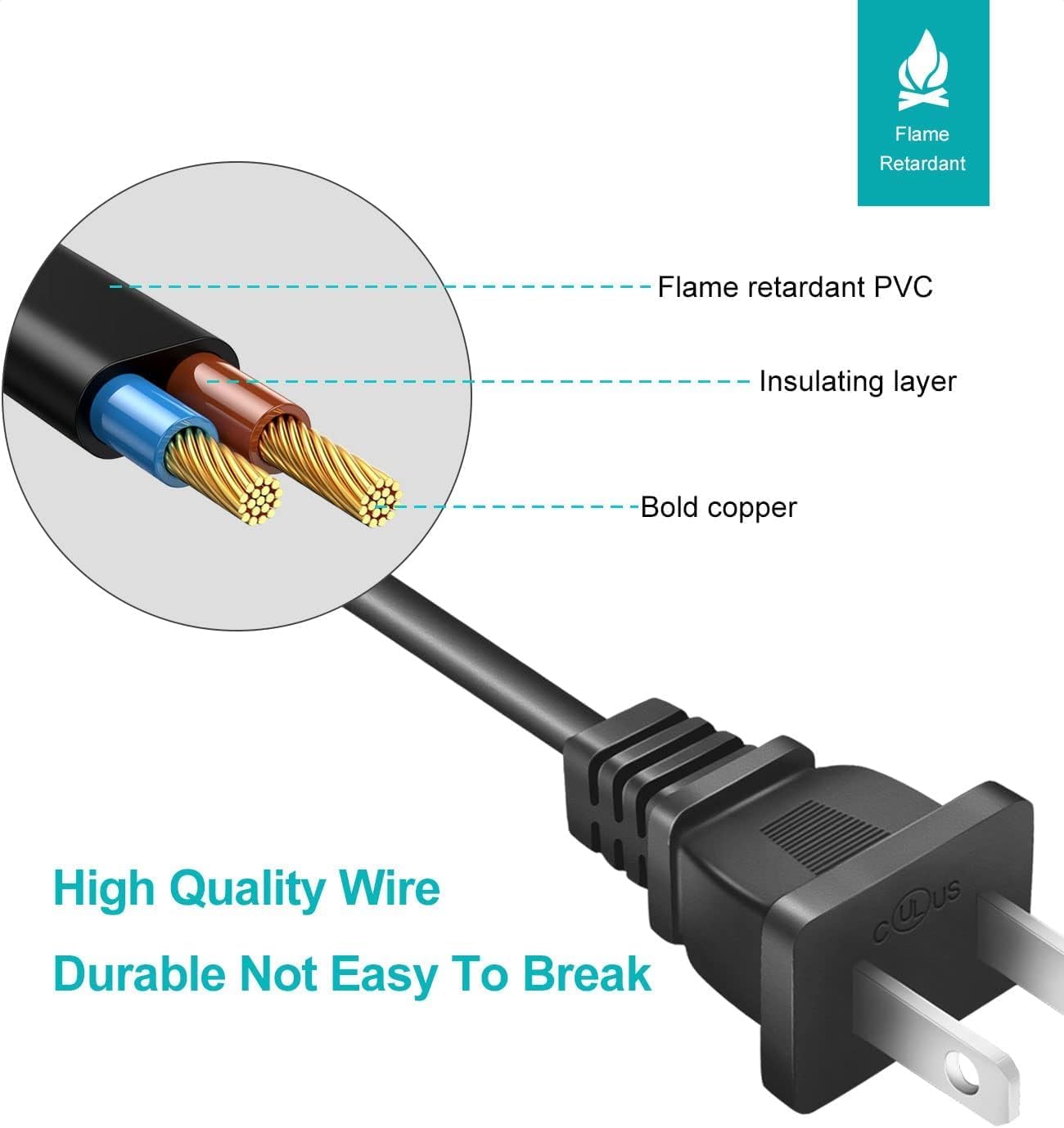 10Ft Projector Power Cord for Mini Projector,Replacement 2 Prong Power Cable (10Ft/1-Pack)