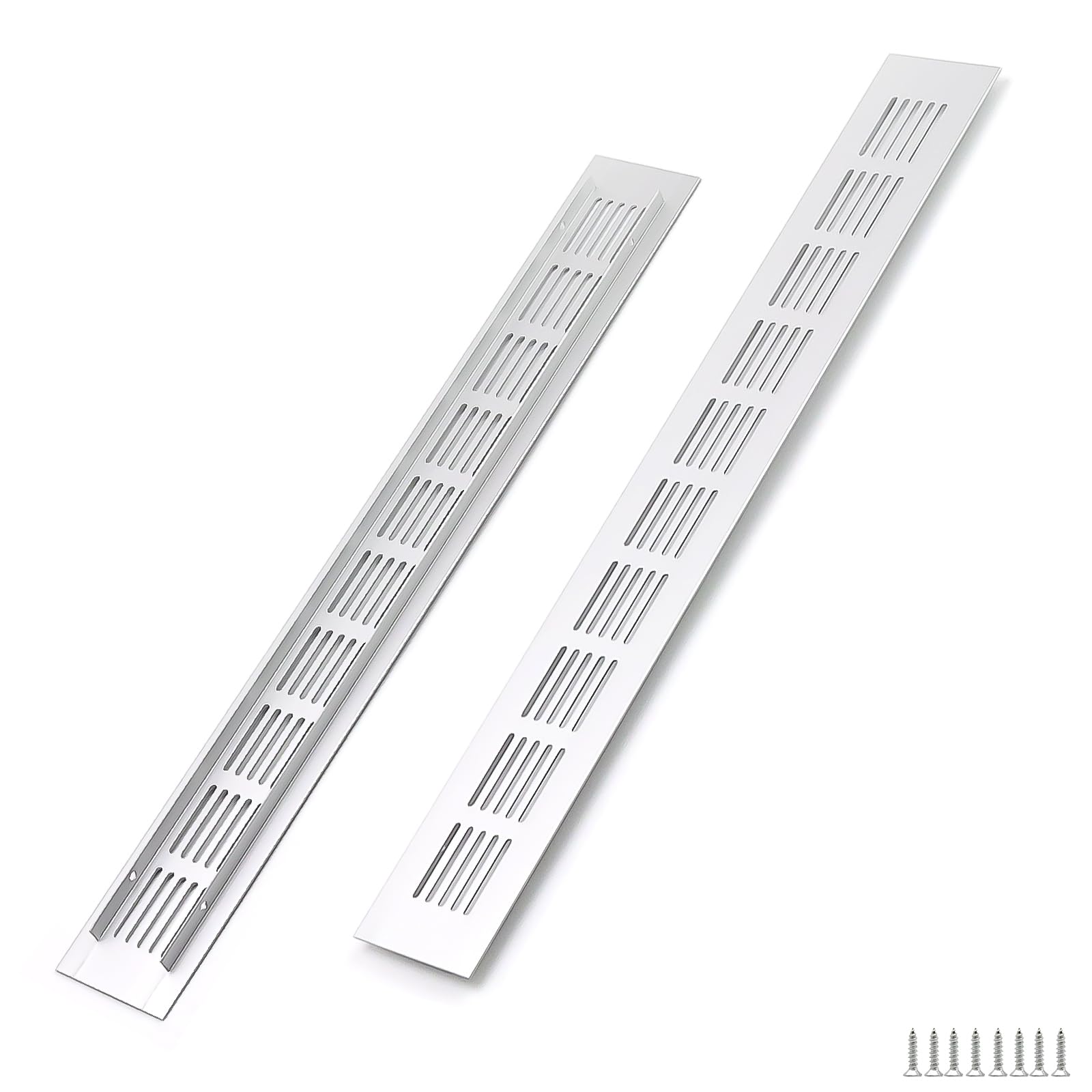 WJUAN 2 Pieces Aluminum Ventilation Grille 400x50mm Silver Rectangular - Ventilation Grille for Cabinets, Bedrooms & Doors