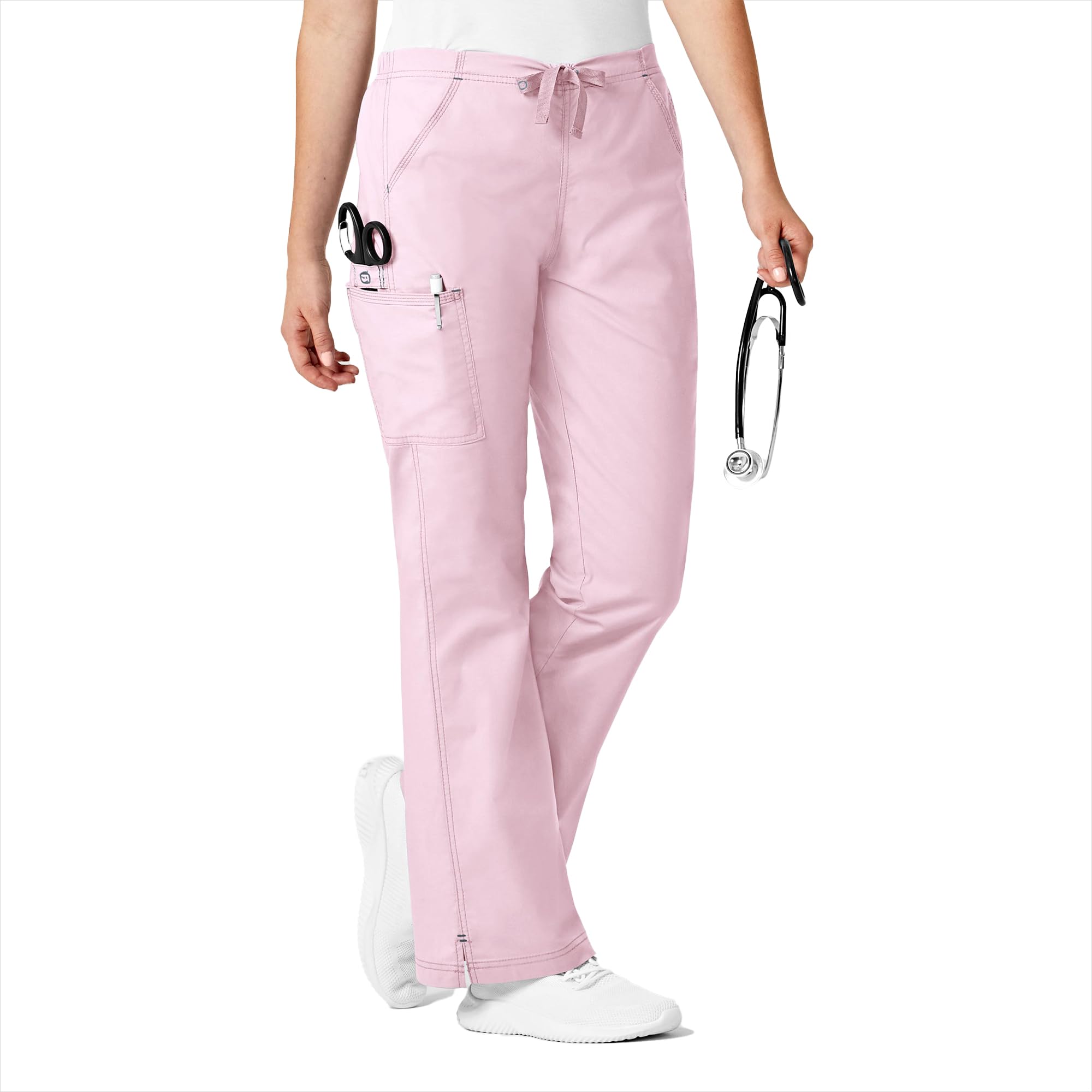 WonderWink Women's WonderFlex Grace Flare Leg Cargo Pant, Rose Blush, 2X