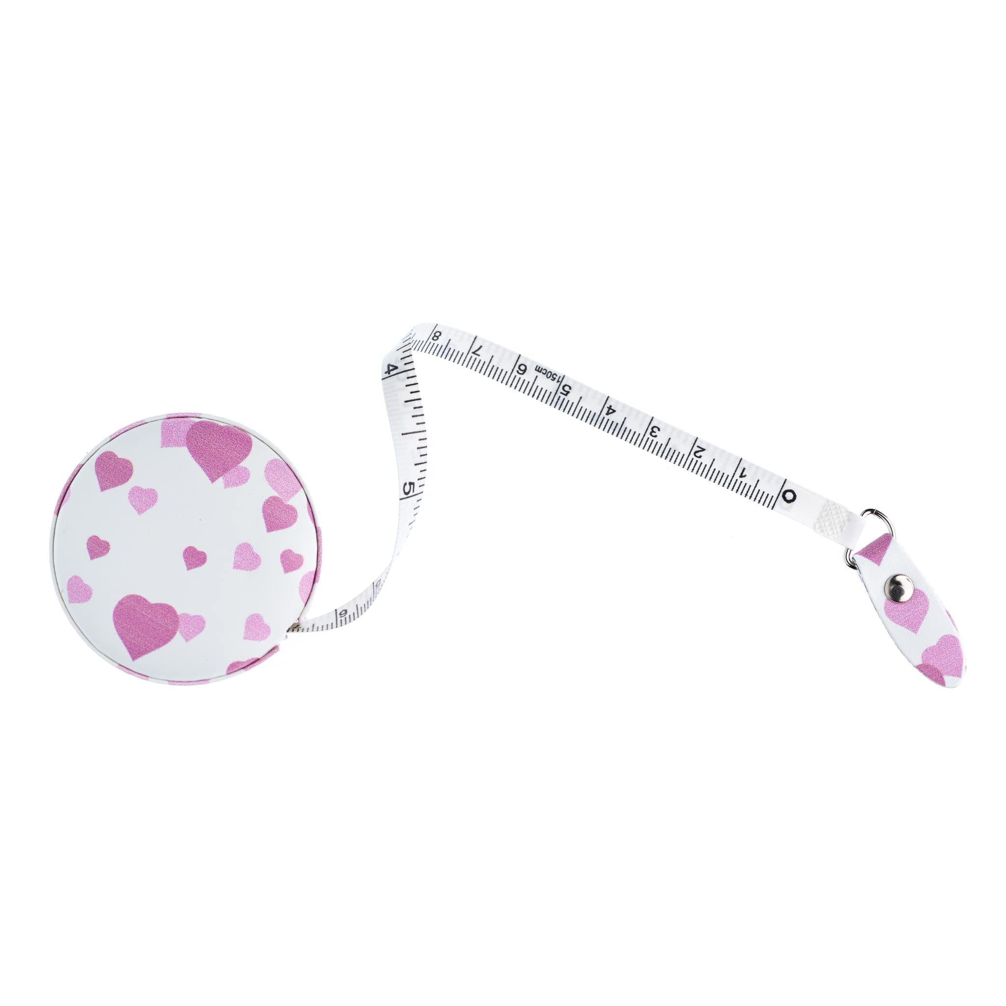 The Quilted Bear Polka Dot Retractable Tape Measure with Double Sided Metric & Imperial Measuring Tape for Sewing, Tailors or as a Body Measuring Tape 150cm/60" (Pink Polka Dots)