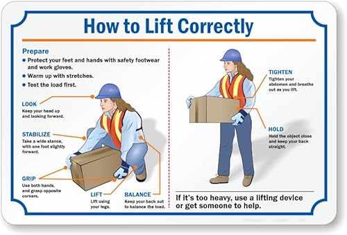 Lifting Instruction Sign: How To Lift Correctly - Prepare, Look,