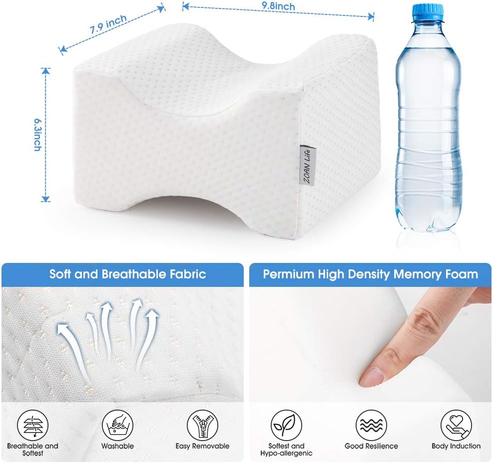 ZOAN Knee Pillow for Side Sleepers, Memory Foam Knee Pillow, Leg Pillows for Side Sleeping for Hip, Back and Sciatica Pain Relief - Image 2
