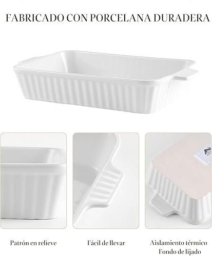 Miniatura 3 de MALACASA Cacerola para horno, platos de porcelana para hornear, juegos de 4 utensilios de cerámica, sartenes rectangulares para lasaña profundas